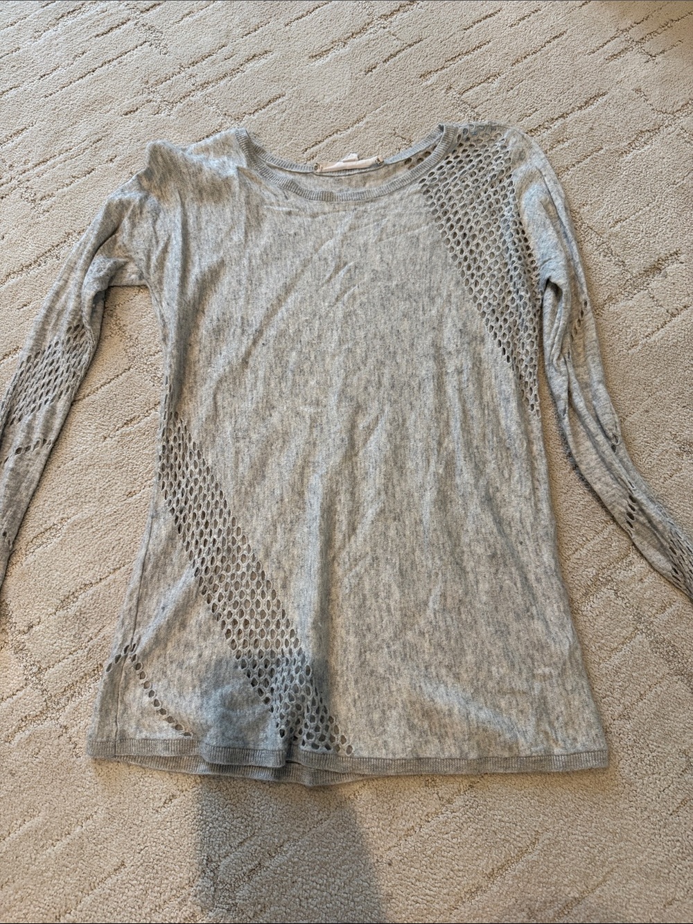 Chelsea & Violet Gray Openwork Long Sleeve Knit Top